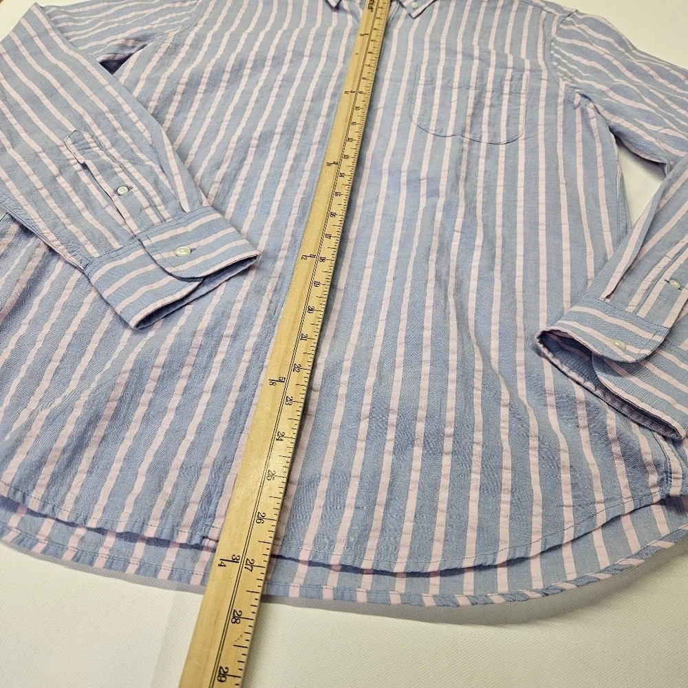NWT J Crew Shirt Mens Med Slim Seersucker Striped Blue Pink Button Down Cotton